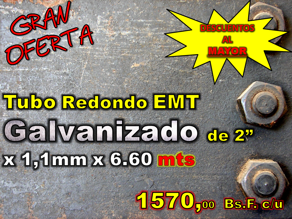 Tubo Redondo EMT Galvanizado de 2"x 1.1mm x 6.60m &middot; Confikom