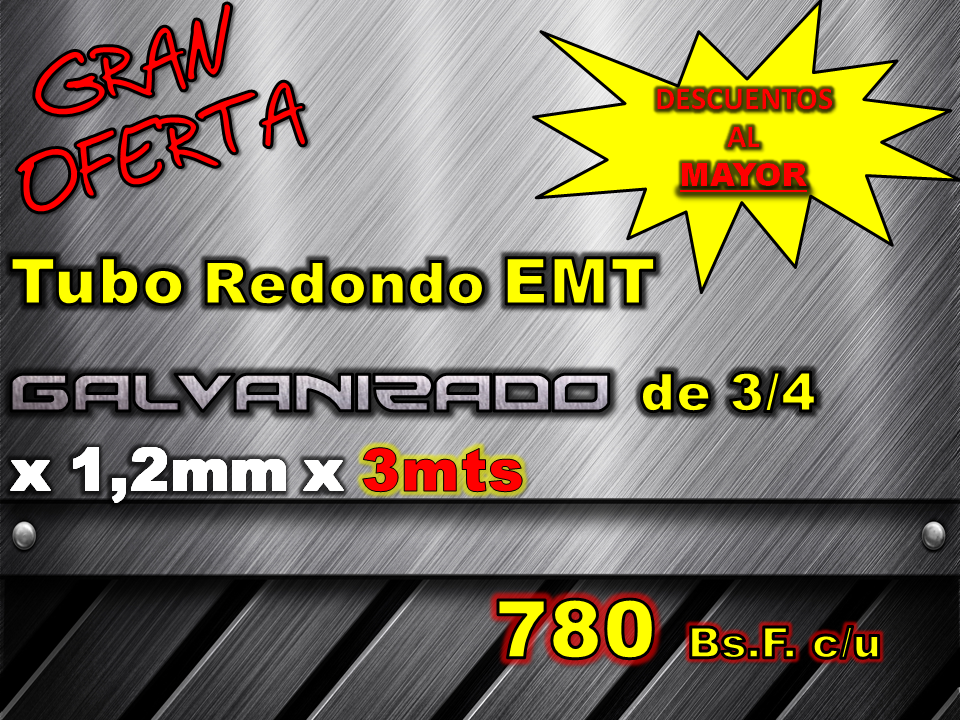 Tubo Redondo EMT Galvanizado de ¾ x 1.2mmx 3m &middot; Confikom